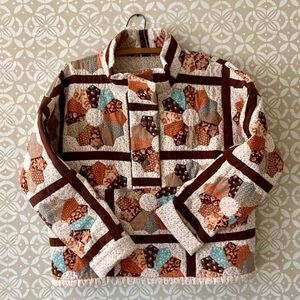 Handmade Patchwork Quilt Pullover - Brown and Cream